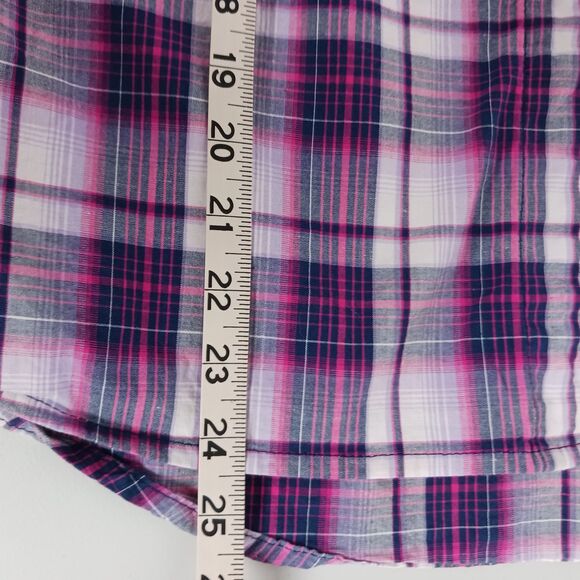 Dakini Plaid Boyfriend Shirt Womens Small Purple Stretch Hidden Pocket Vented - Picture 14 of 14